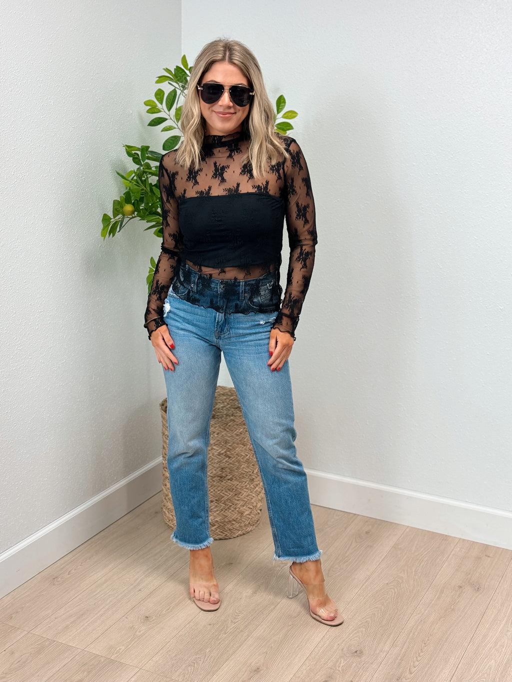 Timeless Sheer Lace Layering Blouse - Black
