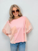 Free Flow Waffle Knit Blouse - Pink