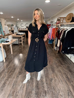 Someday Button Front Belted Dress - Black