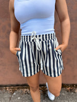 Laid Back Lifestyle Striped Denim Shorts - Navy