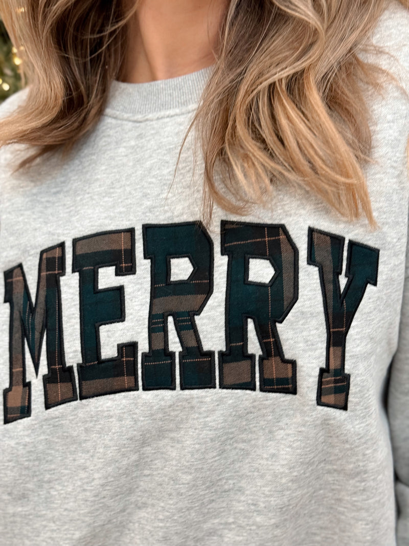 Merry Plaid Sweatshirt - H. Grey