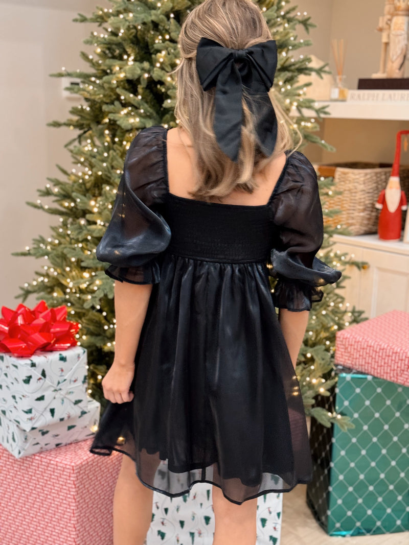 Night Sky Shimmer Satin Dress - Black