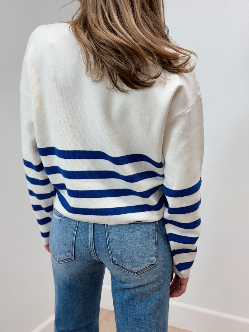 Starting Line Striped Sweater -White/Navy