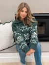 Faire Isle Jacquard Half Zip Sweater - Evergreen