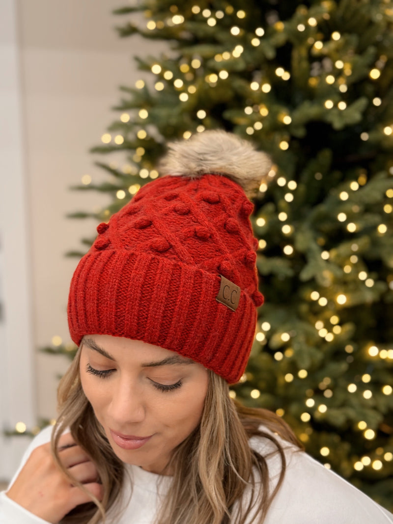 Bobble Knit Fur Pom Beanie - 2 Colors