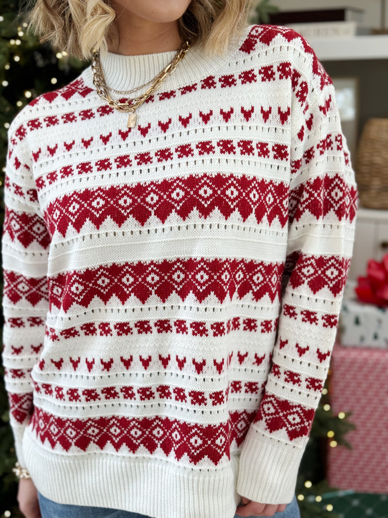 Nordic Holiday Sweater - Red/White
