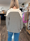 Oversized Collared Stripe Top - Black
