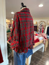 Plaid Tartan Peplum Blouse - Red