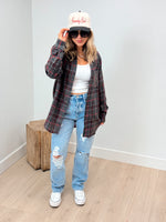 Into the Wild Plaid Blouse - Charcoal