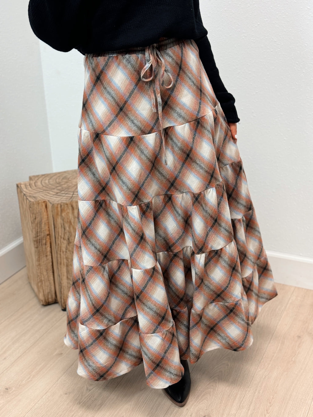 Autumn Weather Plaid Maxi Skirt