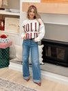 Holly Jolly Patch Letter Sweatshirt - White