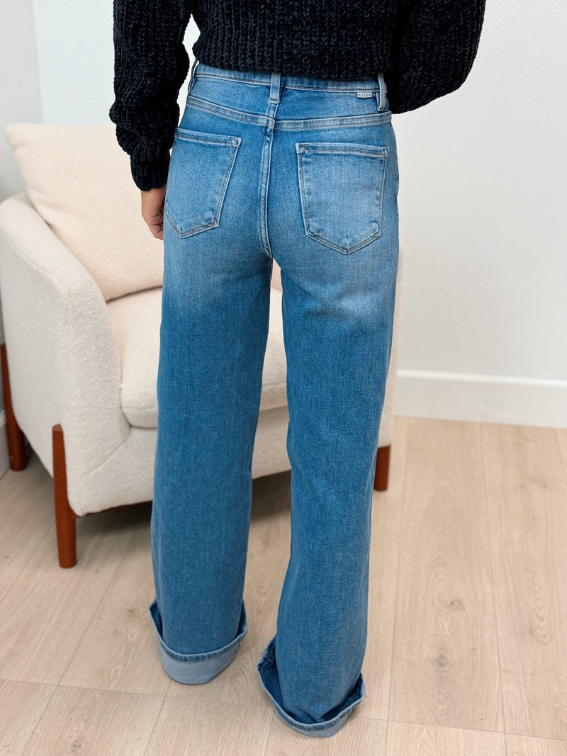 Tummy Control Cuffed Wide Leg Jean