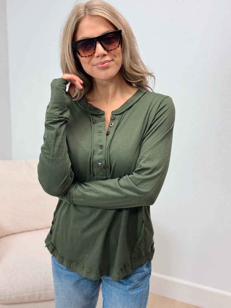 Casually Cute Long Sleeve Henley Tee - 2 Colors