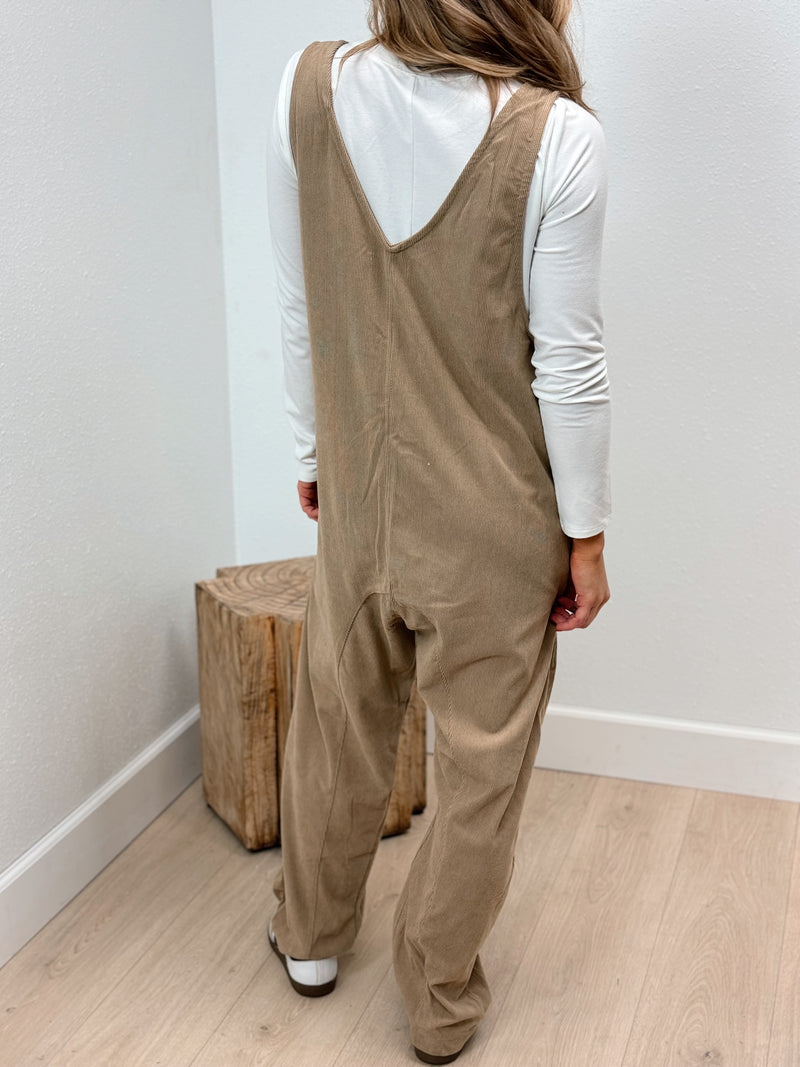 Inspired Loose Fit Corded Jumpsuit - Taupe