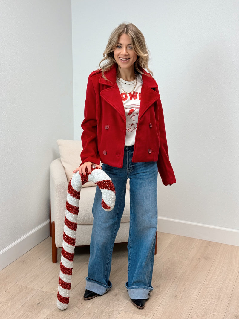 Wrapped Up Cropped Trench Coat - Red