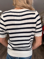 Sail Away Scallop Knit Top - Navy/Cream