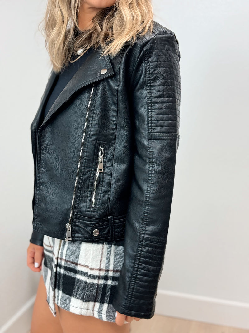 Montreal Faux Leather Moto Jacket - Black