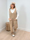 Inspired Loose Fit Corded Jumpsuit - Taupe