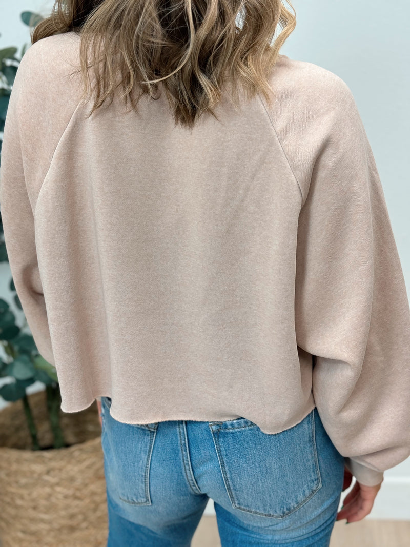 Your Serve Cropped Crewneck - Tan - FINAL SALE