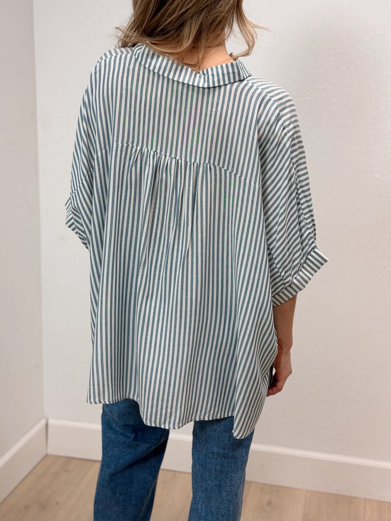 Evening Stroll Oversized Blouse - Blue