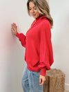 Tea Party Pearl Button Sweater - Red