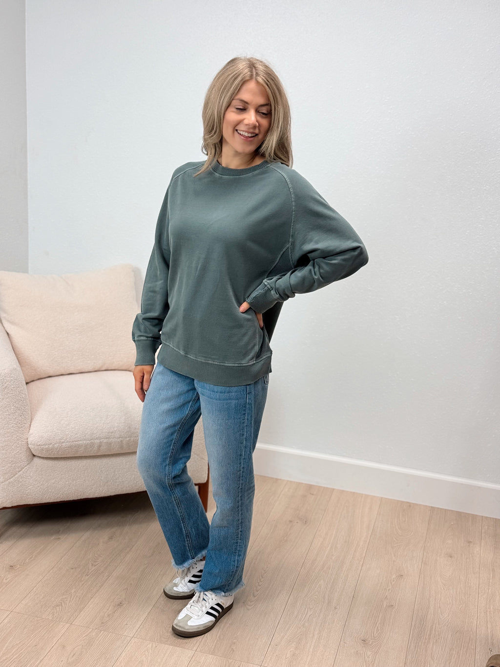 Fireside French Terry Crewneck - Ash Jade