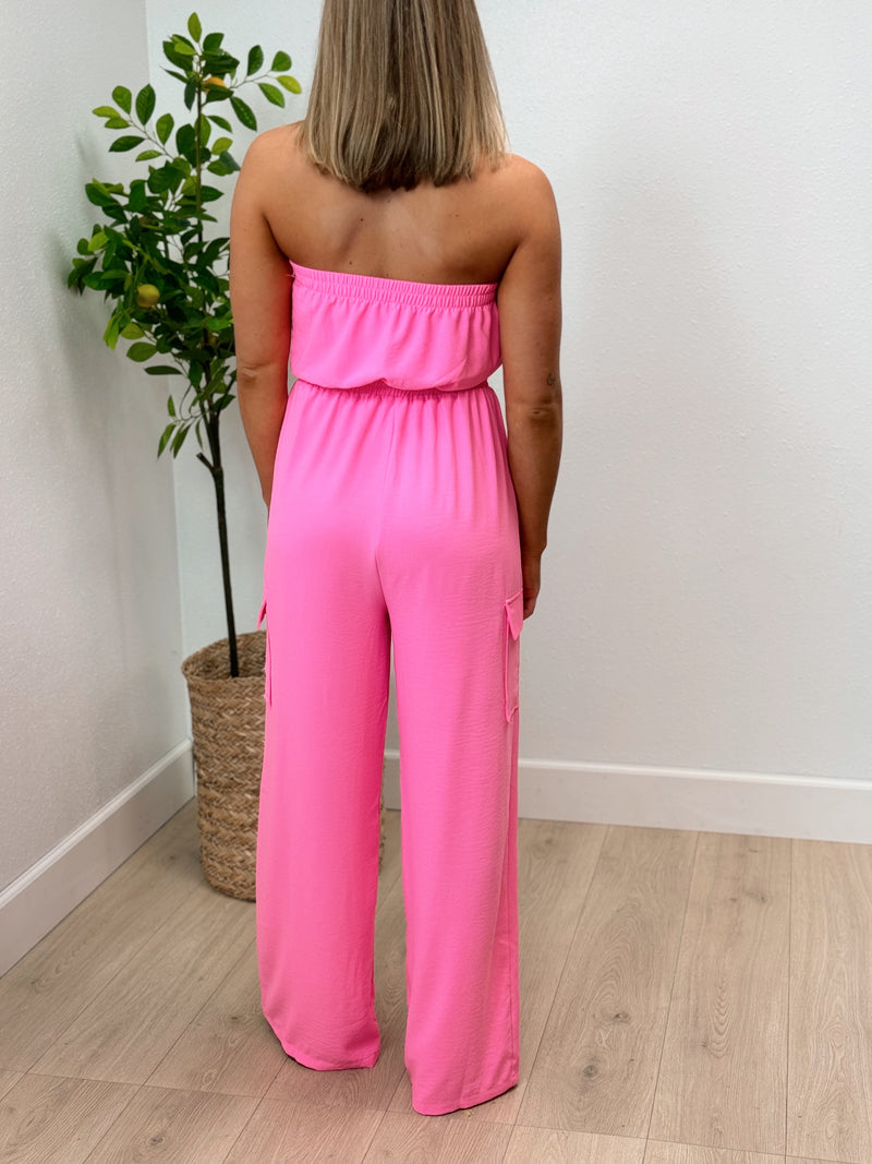 Jet Set Strapless Jumpsuit - Neon Pink -FINAL SALE