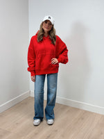 Oversized Fleece Hoodie - Red