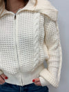 Ciao Zip Front Cable Knit Sweater - Ivory