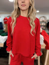 Joy Crewneck Ribbed Sweatshirt - Red