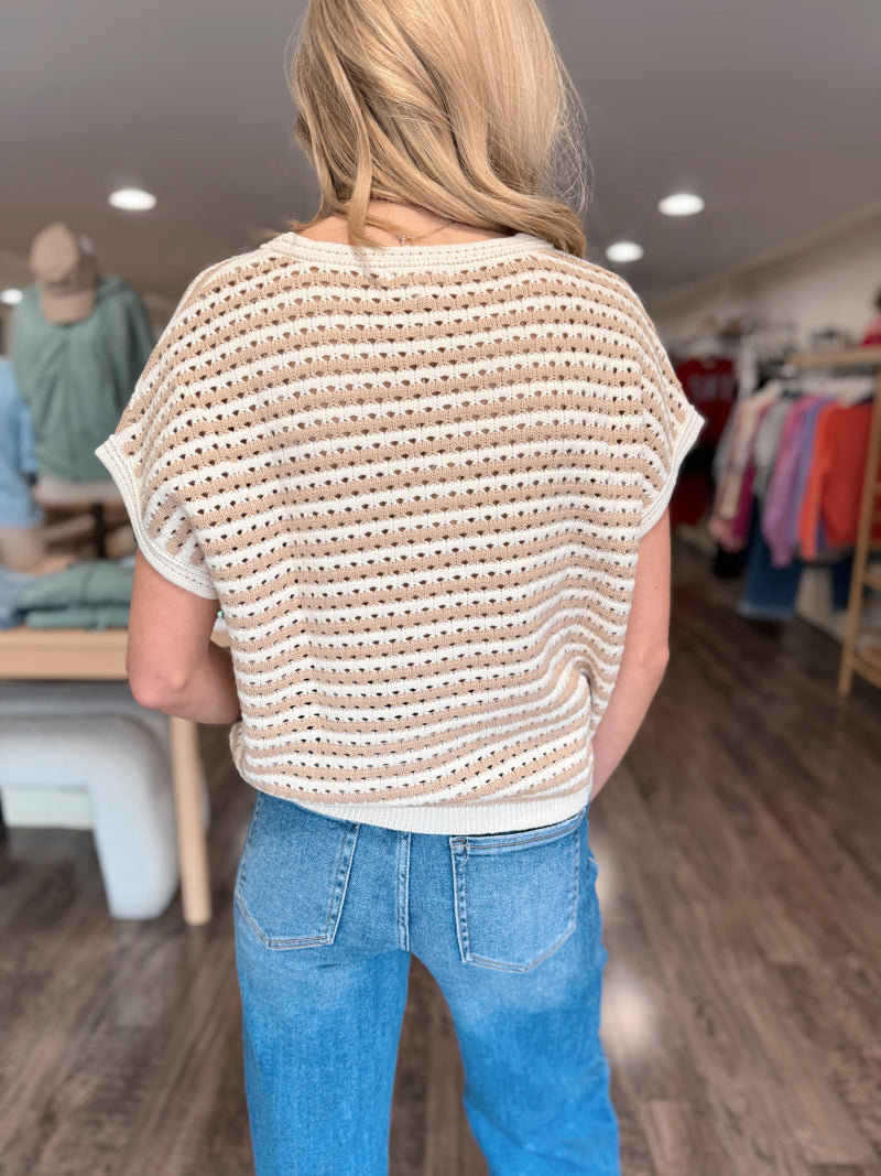 The Extra Mile Stripe Crochet Knit Top - Khaki