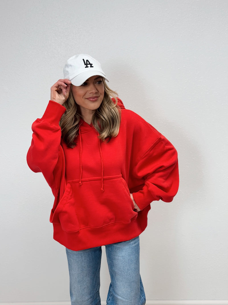 Oversized Fleece Hoodie - Red