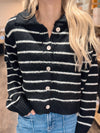 Striped Collared Cardigan - Black/Taupe