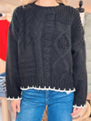 Finals Week Cable Knit Sweater - Black