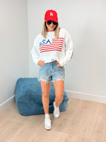 Patriotic Stitched Sweater - White -FINAL SALE