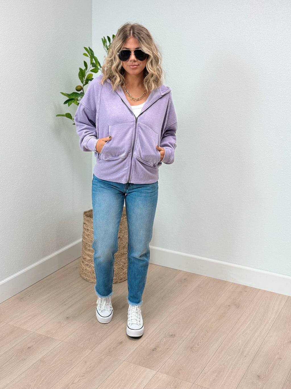 Throw and Go Zip Front Hoodie - Lilac
