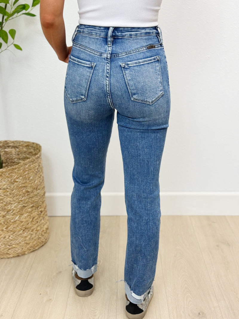 Claudia High Rise Double Button Straight Jean