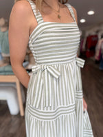 Hamptons Stripe Dress - Lt . Olive