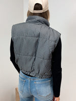 Checked Out Gingham Puffer Vest - Black