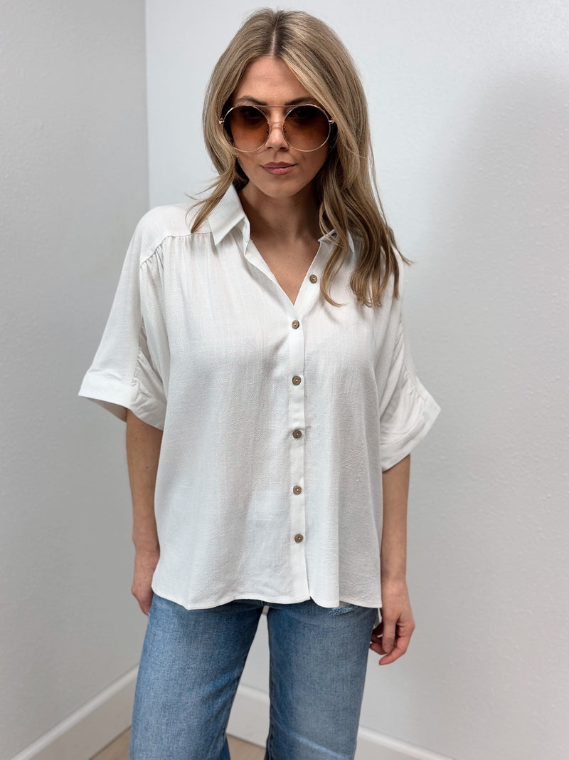 In The Clouds Linen Blouse - White