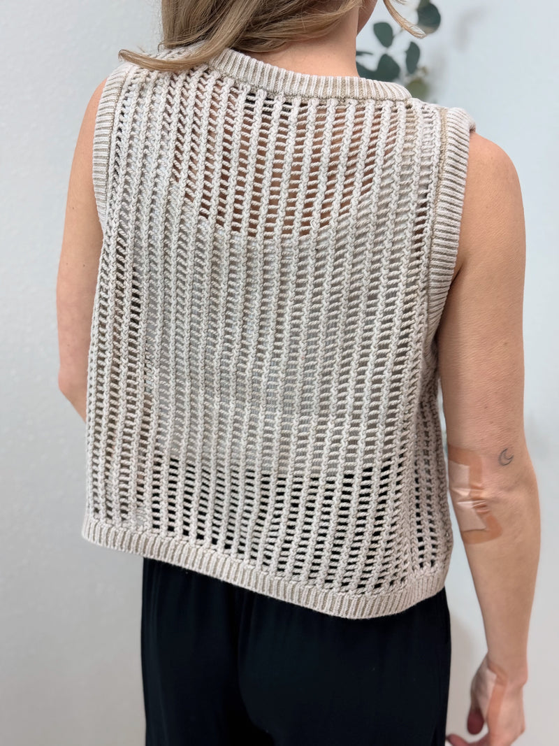 Sleeveless Fishnet Sweater - Mocha