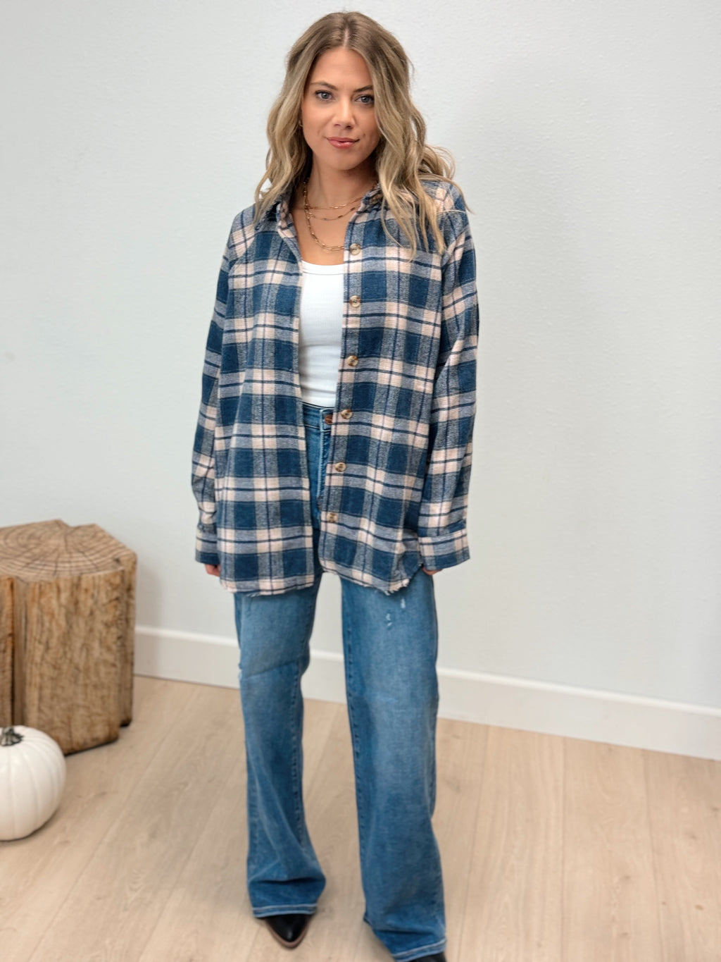 Downtown Oversized Flannel - Blue