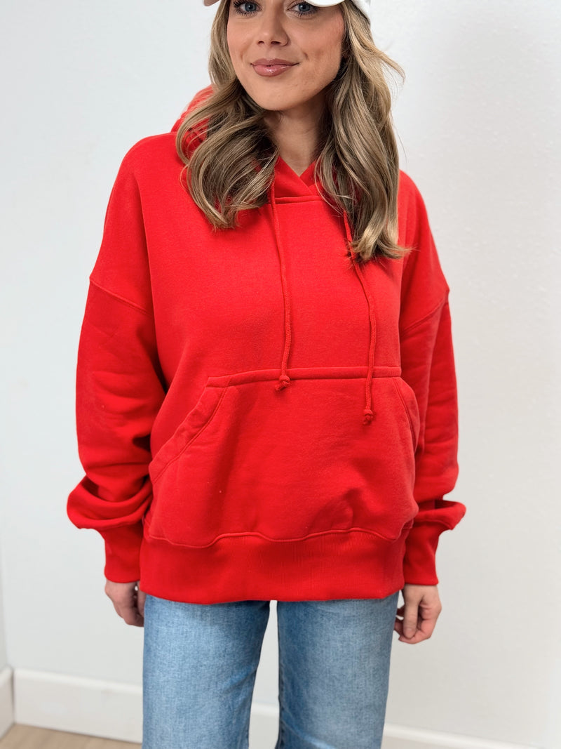 Oversized Fleece Hoodie - Red