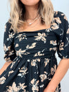 Dinner Date Floral Mini Dress - Black