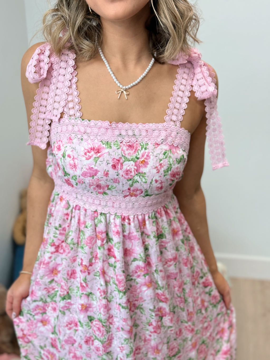 Dearest Darling Lace Trim Maxi Dress - Pink