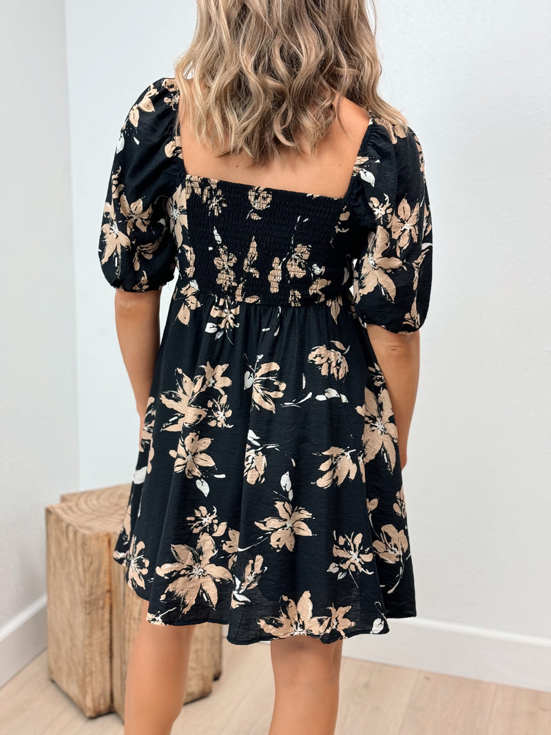 Dinner Date Floral Mini Dress - Black