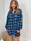 Avril Flannel Shirt Dress - Blue