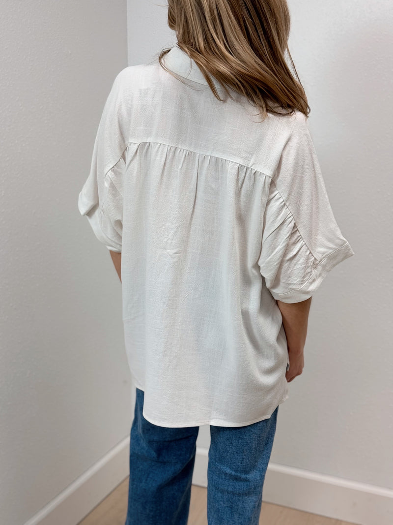 In The Clouds Linen Blouse - White