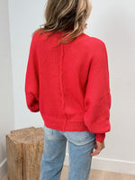 Tea Party Pearl Button Sweater - Red