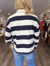 Prep School Rugby Stripe Sweatshirt- Navy